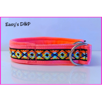 Halfcheck neon roze Ibiza halsband OP=OP